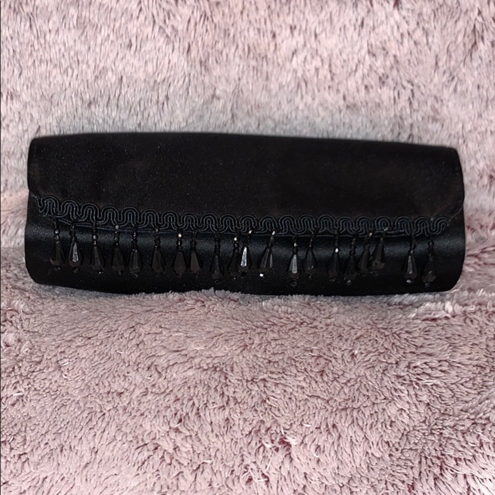 MAC black silky clutch with black beadings